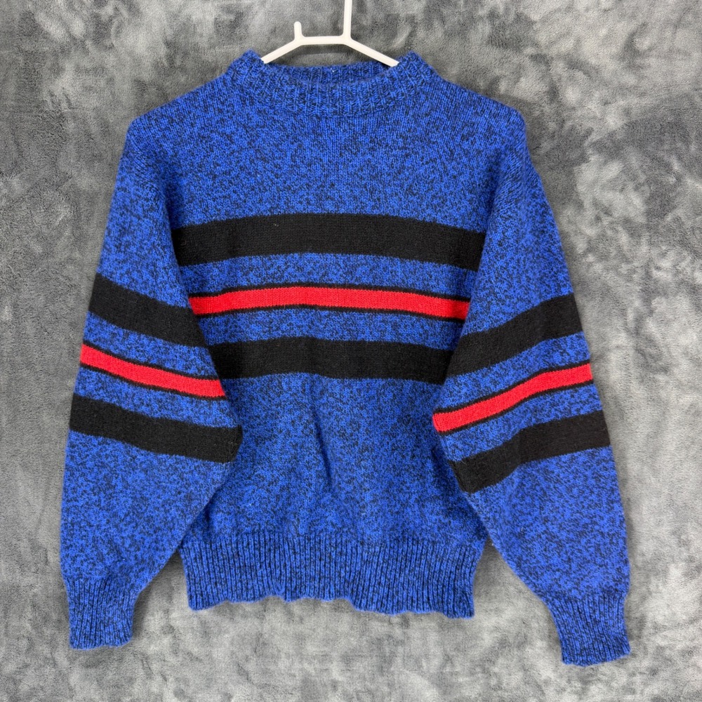 Environmental Clothing Co Sweater Blue‎ Black Red Stripe Wool Blend Mock Neck S